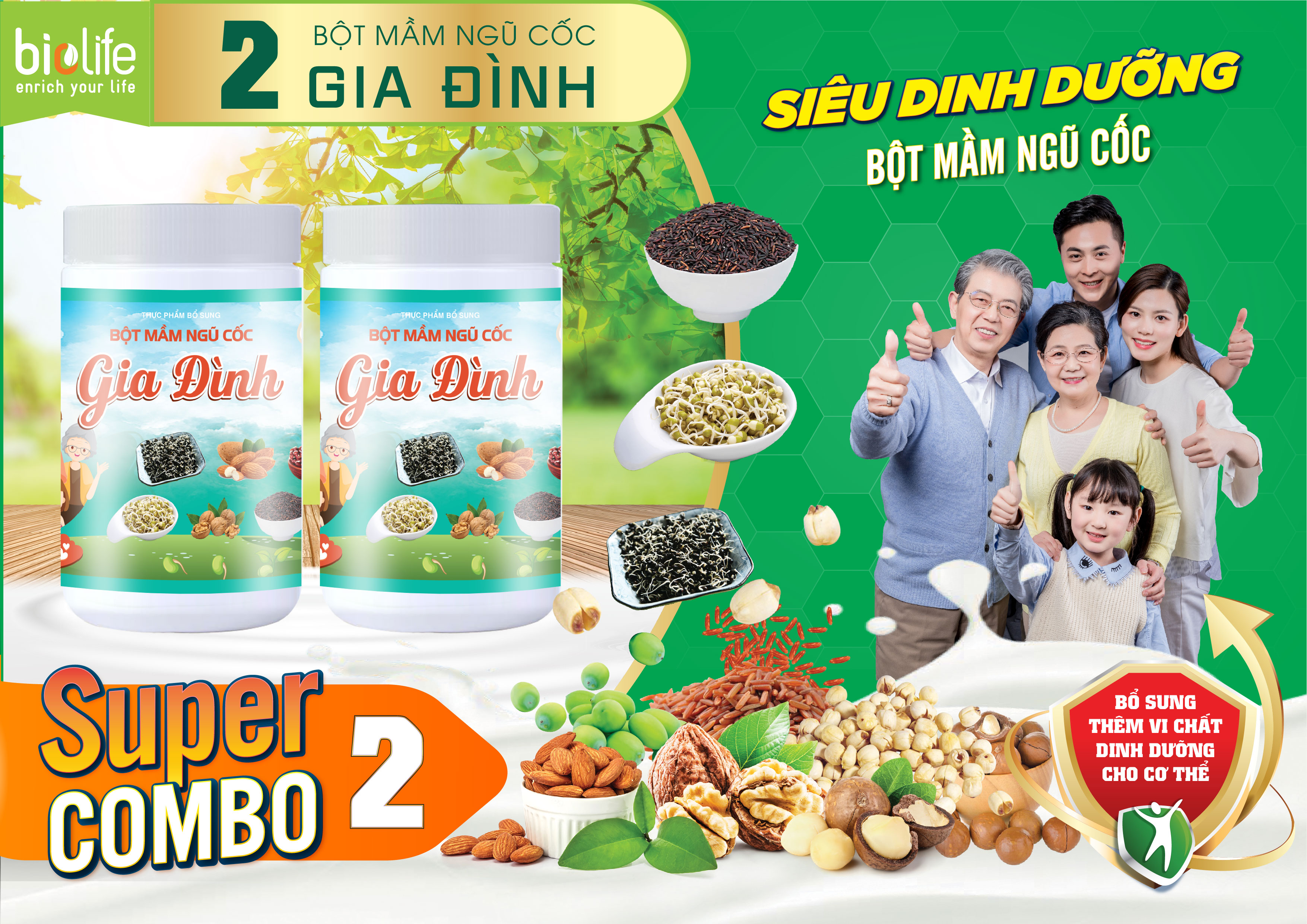 Combo: Mua 2 hộp tặng 1 hộp Bột Mầm Ngũ Cốc Gia Đình